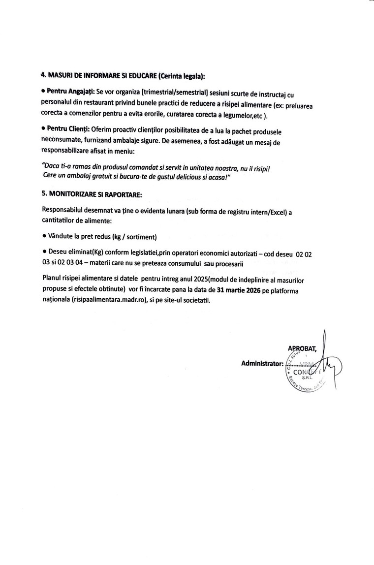 A doua pagină a planului anual: măsurile de informare și educare, monitorizarea și raportarea.
