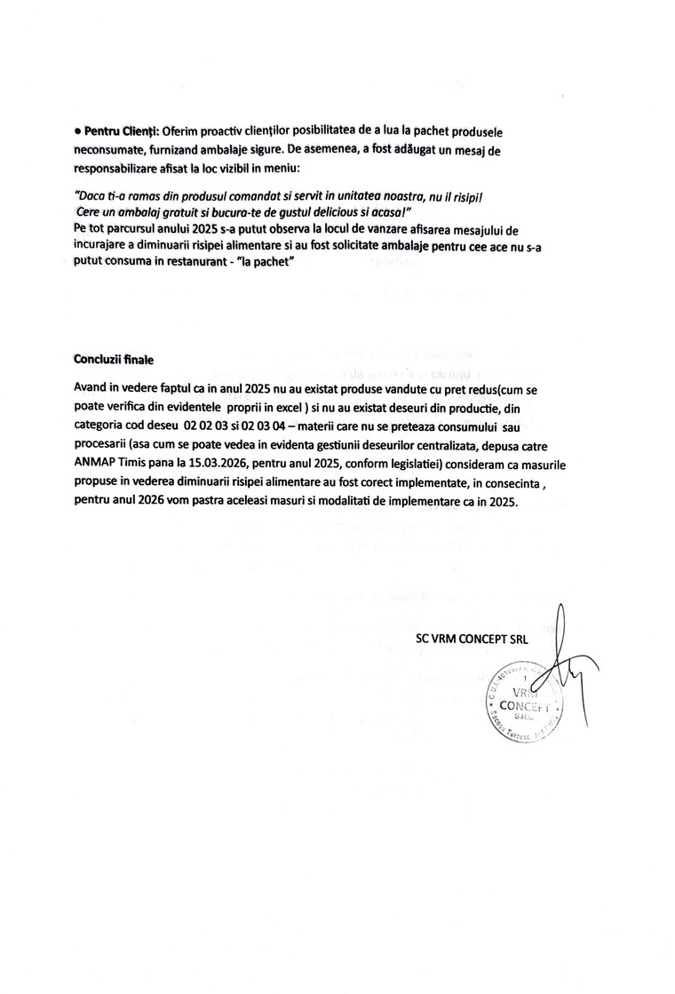 A doua pagină a raportului: măsurile pentru clienți și concluziile finale.